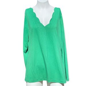 Just Fashion Now Christmas Green V Neckline  Relaxed Casual Top Blouse Size XL